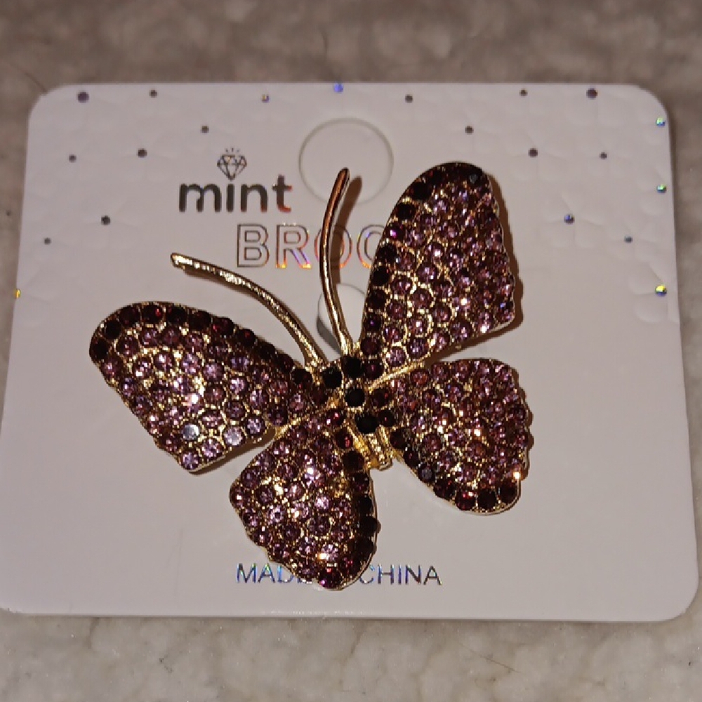 Mint Purple and Gold Butterfly Brooch